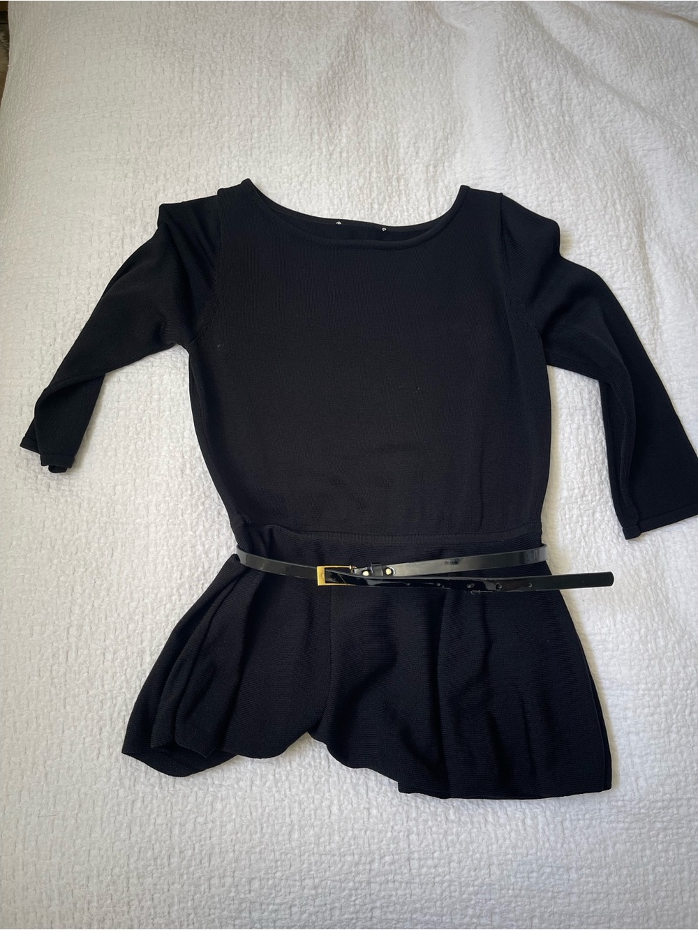 Black Peplum Top with Slim Patent Belt